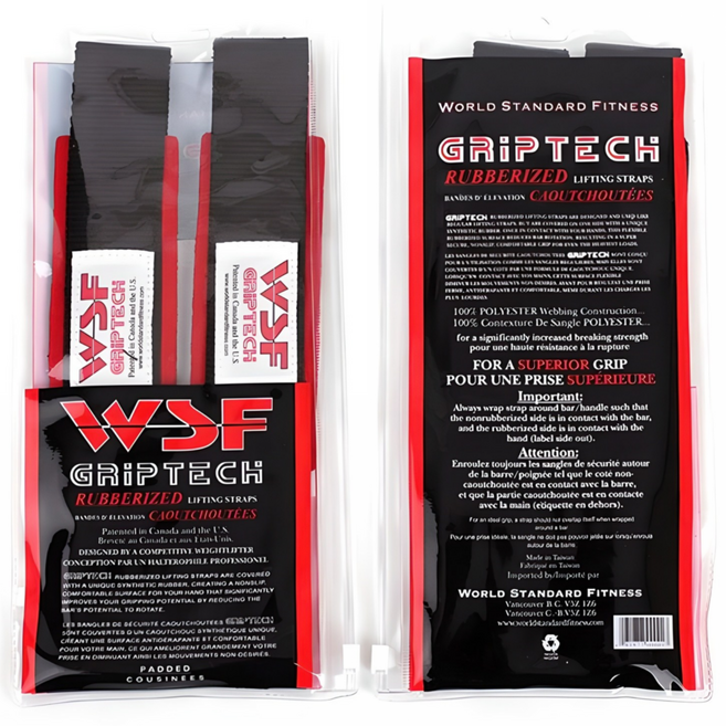 WSF 그립테크 리프팅 헬스 스트랩 2p, 1개, 블랙 + 레드