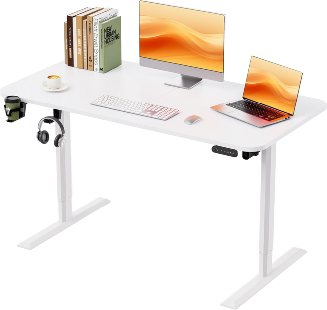 호몰HOMALL 모션데스크 높낮이 조절 테이블 공부 사무용 전동 조절 책상, 화이트