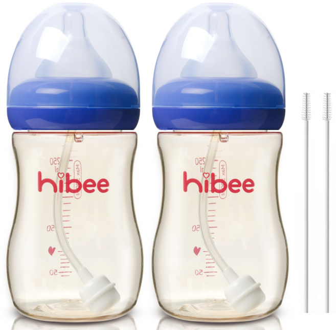 Hibi PPSU吸管奶瓶300ml 2p+吸管刷2p, M(3個月以上), 海軍藍, 300ml