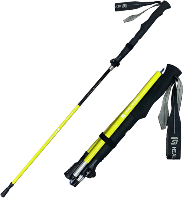 힐커버리 카본 하이브리드 등산스틱 접이식, 옐로, 1세트