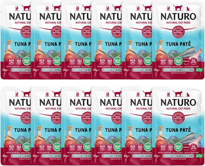 내추로 어덜트 고양이 습식사료 파테 주식 파우치, 닭+참치, 85g, 12개, 참치