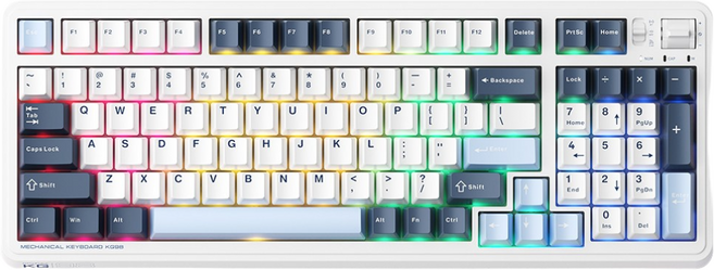Machenike 메카닉 KG98 기계식 키보드 RGB 97키 핫스왑 무선 게이밍 키보드, 퍼플 골드 축, 파란색