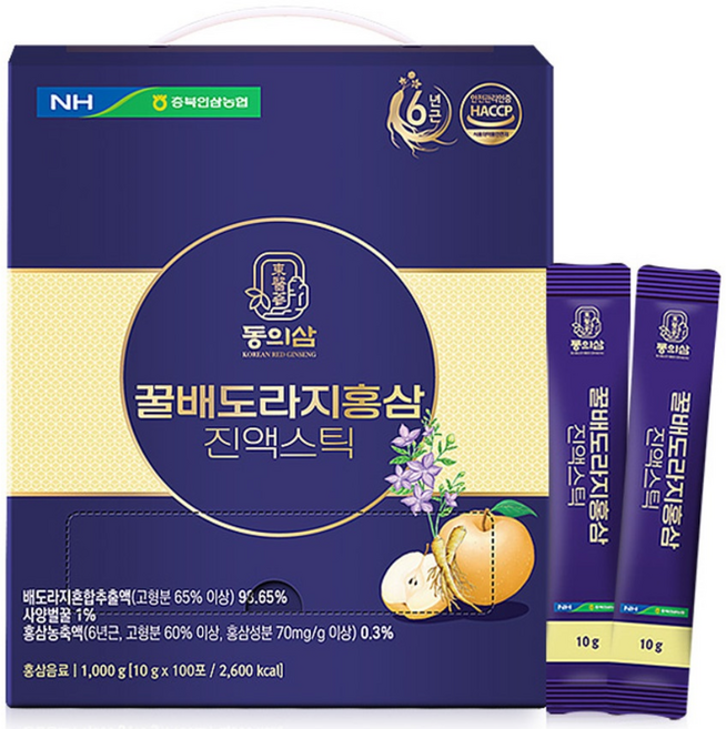 농협 국내산 6년근 홍삼정 에브리타임 배 도라지 홍삼 스틱 대용량 100포 1000g, 1개, 1개