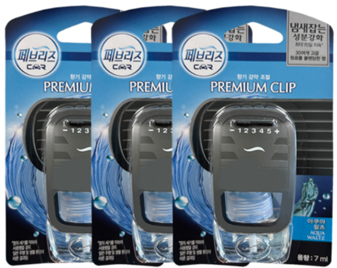 페브리즈 프리미엄 차량용 방향제 7ml 본품, 3개, 아쿠아 왈츠