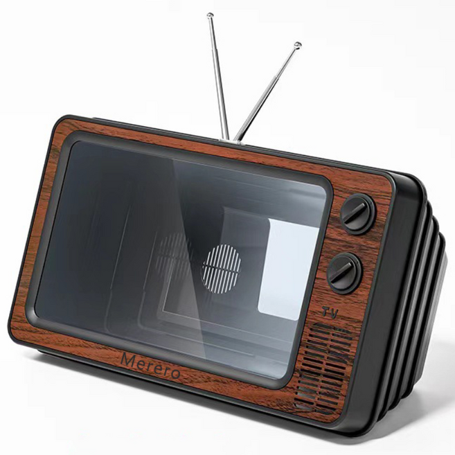 Merero 12인치 레트로 TV 모양 휴대폰 화면 확대기 - 3D 스크린 확장기로 몰입감 있는 영화 비디오 게임 감상, D [브라운 우드 색상], 1개