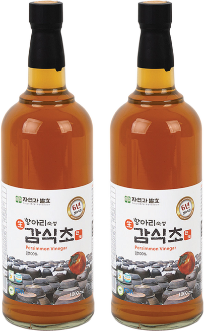 자연과발효 6년숙성 자연발효 감식초 1리터 항아리숙성 유리병, 2개, 1L