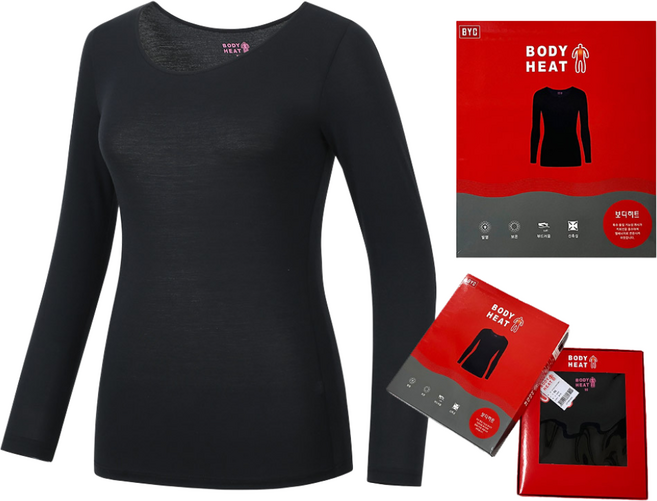 BYC 프리미엄 여성 내복상의 보디히트 겨울 발열내의 긴팔티 히트텍