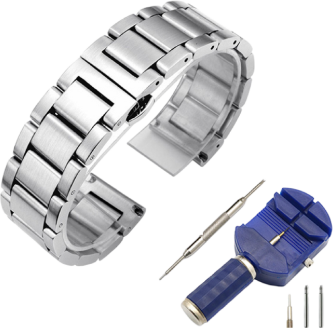 타임뷰 D-04 럭셔리 메탈밴드 투버튼실버 20mm 22mm 교체공구무료증정