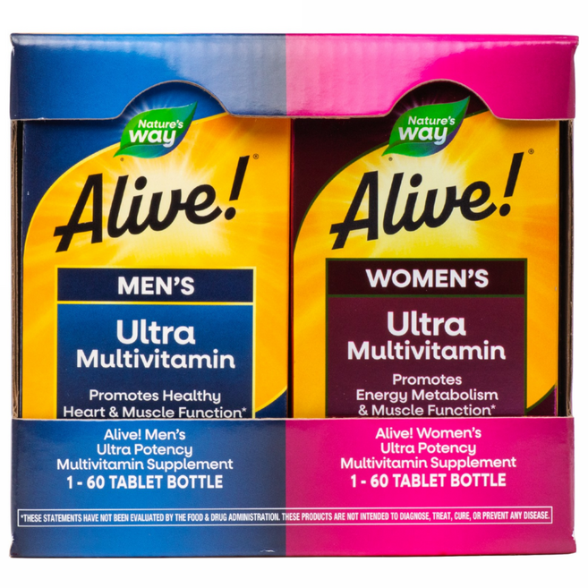 네이쳐스웨이 얼라이브! 원스 데일리 울트라 포텐시 멀티 비타민 타블렛 2종 세트, 우먼스 멀티비타민 + 맨스 멀티비타민, 1세트