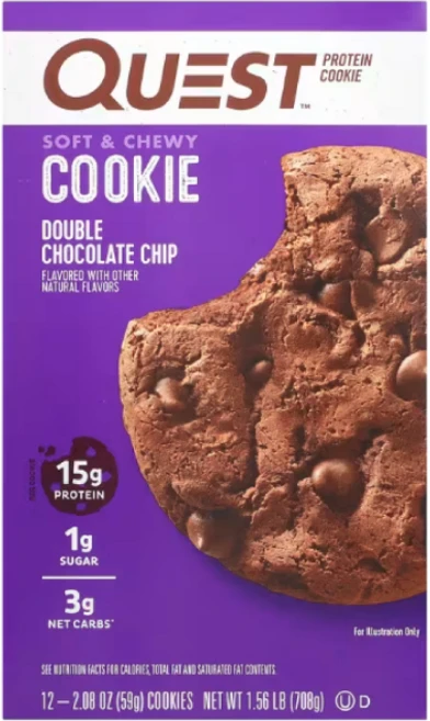 퀘스트뉴트리션 프로틴 쿠키 Double 초코칩 12팩 2.08 oz (59g) 각, 12개, 59g - 쿠팡