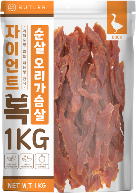 자이언트독 오리가슴살 육포 1kg 대용량 강아지 간식, 1개