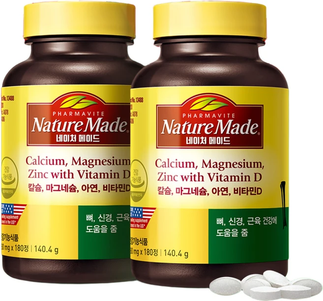 네이처메이드 칼슘 마그네슘 아연 비타민D, 180정, 2개 - 쿠팡