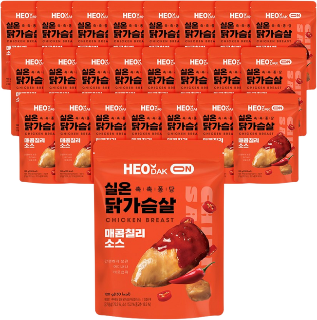 허닭ON 촉촉퐁당 실온 닭가슴살 매콤칠리소스, 24개, 120g