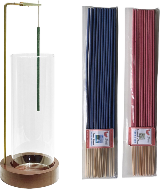 타이아로마 인센스스틱홀더세트 유리홀더1+스틱 2종(각20개) 인센스세트, 2.원형+긴스틱2종