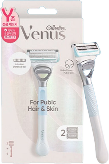 Venus 정품 Y존 제모 셀프케어 여성용면도기 핸들 + 면도날 2p 세트, 1개입, 1개