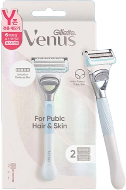 Venus 정품 Y존 제모 셀프케어 여성용면도기 핸들 + 면도날 2p 세트, 1개입, 1개 - 쿠팡
