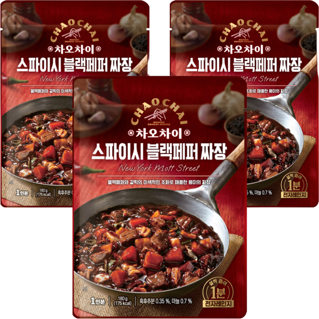 차오차이 스파이시 블랙페퍼 짜장, 180g, 3개