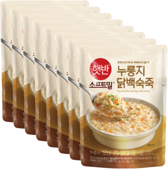 (상온) 비비고 누룽지닭백숙죽 420g, 8개