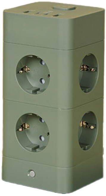 [올더아이템스] 에코너 타워 멀티탭 2단 12구 3컬러, 프로스트그린