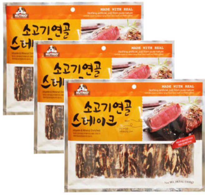 뉴트리오 소고기 연골 스테이크 400gX3개 대용량 애견간식, 3개, 400g