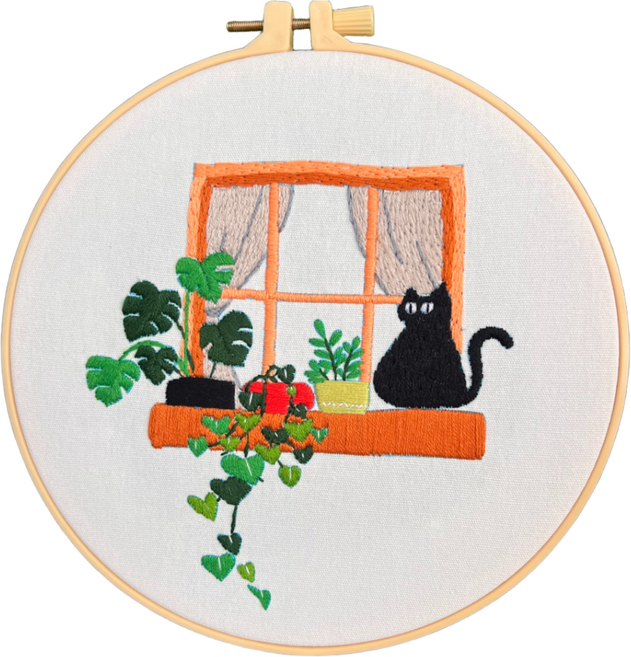 아가토스 고양이 시리즈 프랑스 자수세트 DIY 취미세트 (자수틀+자수실+자수바늘3p+자수그래픽패브릭), 휴일 고양이 2, 1개