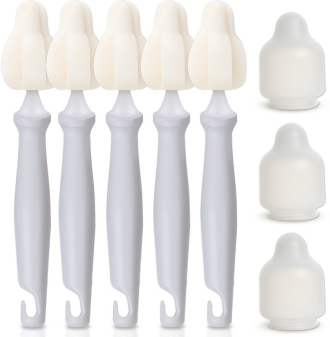 하이비 몽글이 미니솔 젖병 젖꼭지 세척솔 5p + 먼지캡 3p 세트, 1세트, 라이트그레이