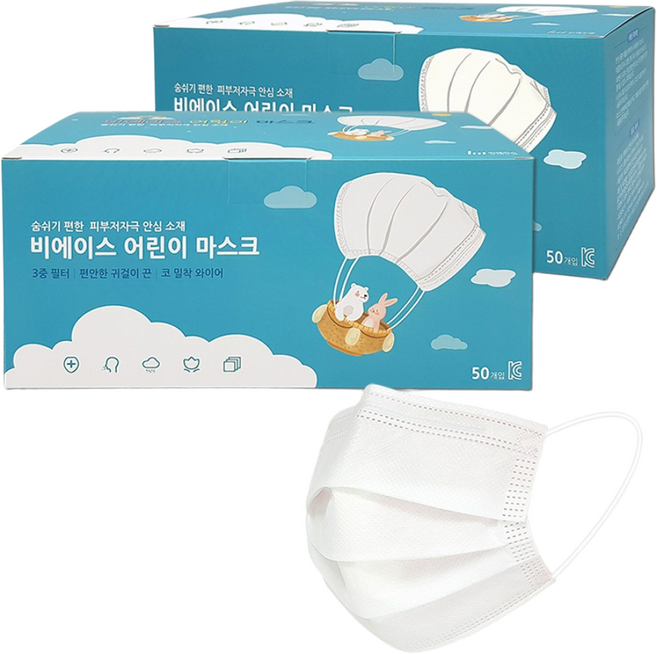 비에이스 일회용 덴탈마스크, 1세트, 소형 화이트, 100개입