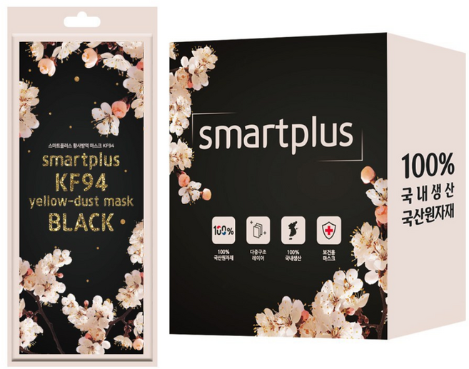 스마트플러스 황사방역 마스크 대형 KF94 블랙 벚꽃에디션, 50개입, 1개