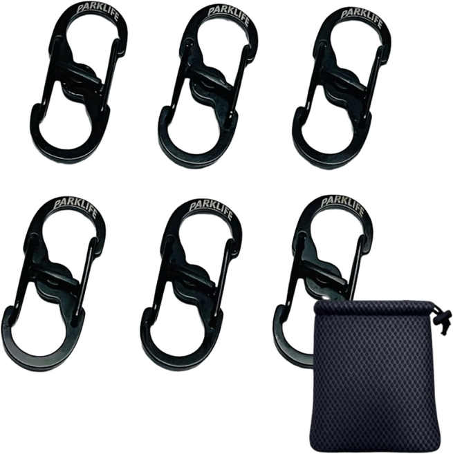 파크라이프 고강도 양방향 미니 스텐 카라비너 도난방지 잠금장치 + 파우치 1개, 1세트, 블랙6개
