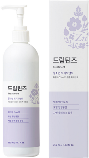 [본사당일배송] 드림틴즈 트리트먼트 사춘기 전용 / 정수리냄새제거 / 두피잔여물 제거 /모발보습 / 모발영양공급/ 청소년트리트먼트/ 헤어케어, 1개, 320ml