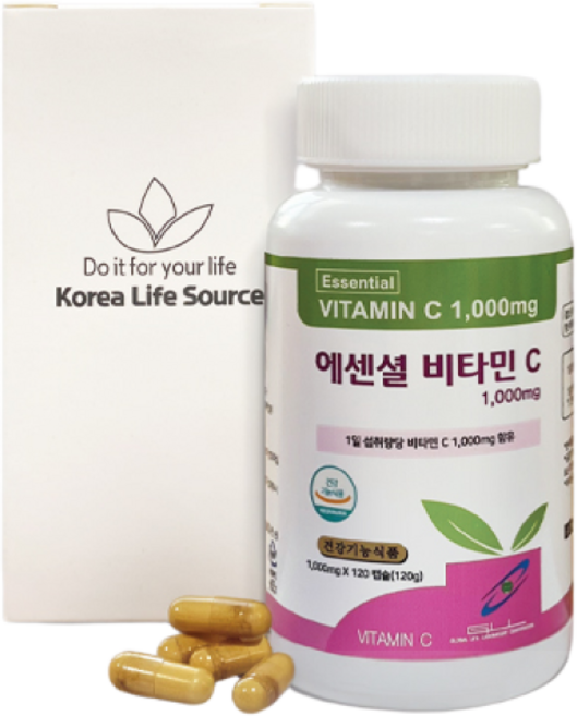 에센셜 비타민C / 캡슐형 1병 120정 / 100% 비타민C / 코리아라이프소스 본사, 1개