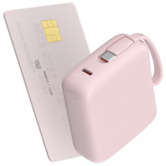 이어맥 울트라 미니 10000mAh PD 22.5W 빌트인 케이블 고속충전 초소형 보조배터리 PBP-001, 핑크