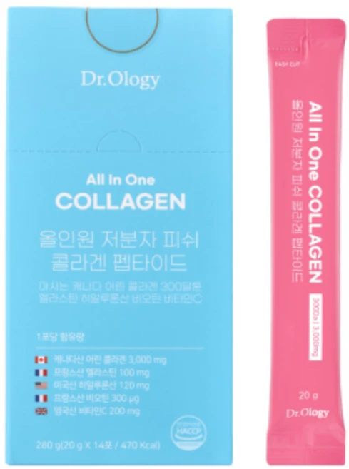 닥터올로지 올인원 저분자 피쉬 콜라겐 마시는 어린 300달톤 엘라스틴 히알루론산 비오틴, 4박스, 210g - 쿠팡