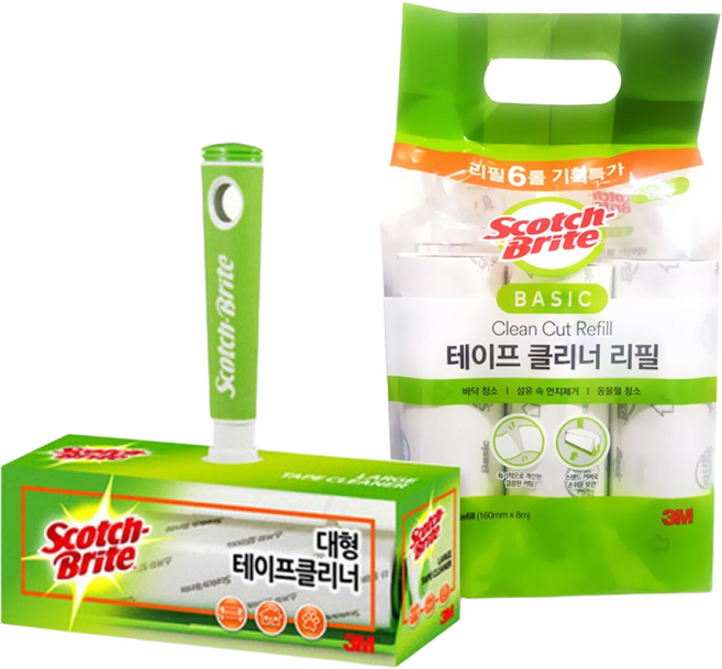 3M 테이프 클리너 대형 핸들1H1r + 3M 베이직 대형 리필 6개입, 1개