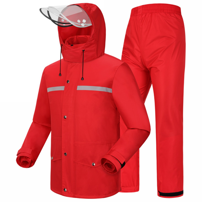 장마 배달 단체복 오토바이 상하의세트 우비 비옷, 레드, 1세트