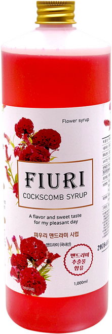 꽃차 꽃 시럽 맨드라미시럽 농축액 베이스 아이스 음료 원액 차 에이드 올차 피우리, 1개, 1L