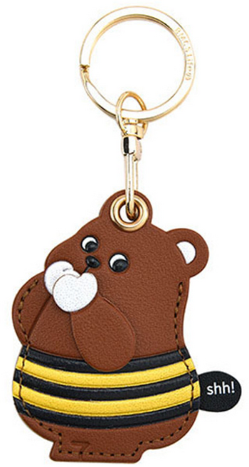 리바앤코 애플 에어태그1/2 키링 열쇠고리 가죽 케이스, 1개, 곰돌이