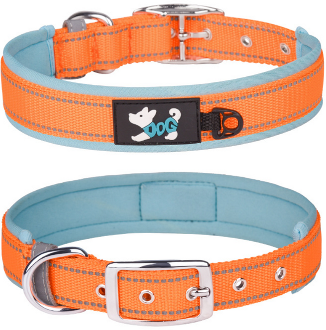 커들스피어 강아지 목줄 중형견 대형견 기도 보호 반사광 충격완화 목줄, 오렌지+블루, 1개