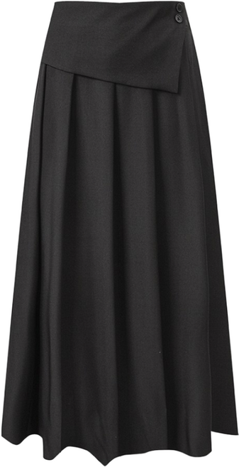 머스트비 여성 투버튼 뒷밴딩 핀턱 스커트