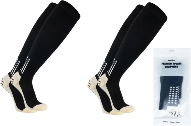 웰럽 프리미엄 스포츠 축구양말, 블랙, 2개