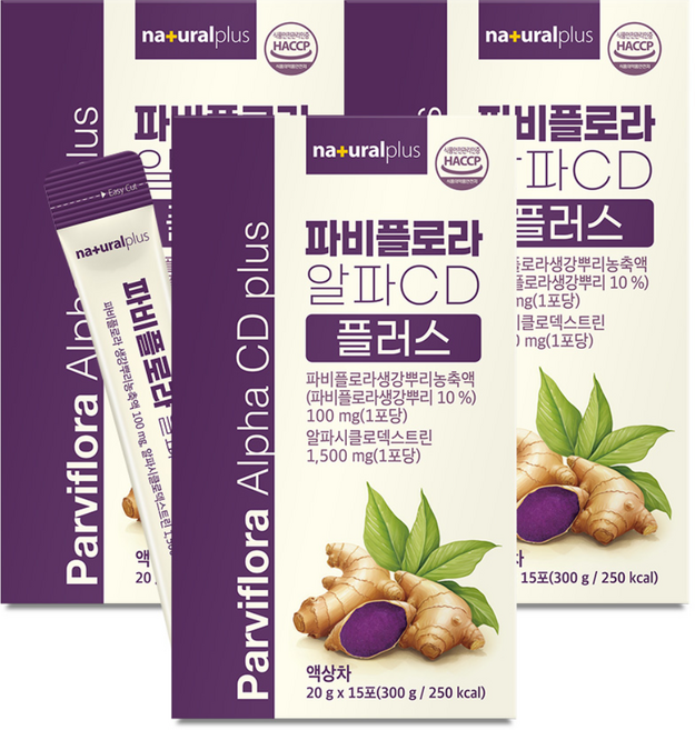[박스당 15포] 내츄럴플러스 파비플로라 알파CD 플러스 / 태국산 흑생강 파피플로라 폴리페놀 안토시아닌 사포닌, 3박스, 300g