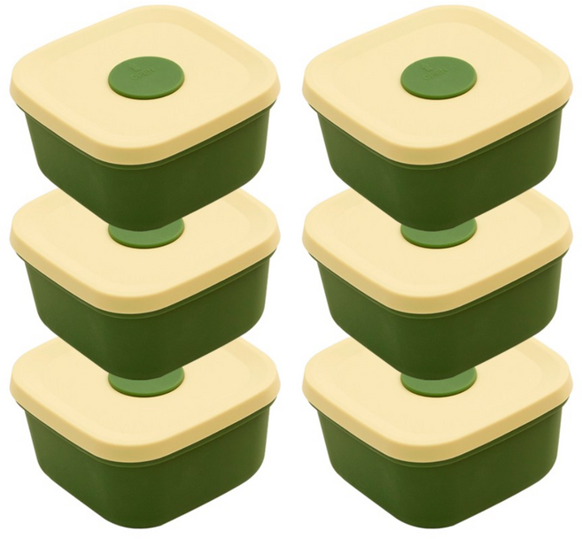 국산 실리콘밥팩 냉동밥보관용기 전자레인지 밀폐 소분용기 300ml, 버터그린, 6개