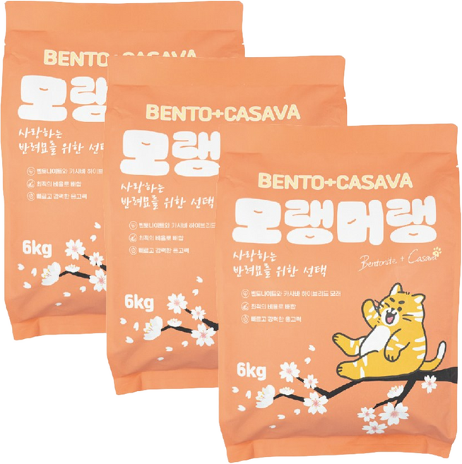 펫라벨 모랭머랭 벤토+카사바 대용량 고양이모래 18kg (6kg x 3ea), 무향, 3개, 6kg