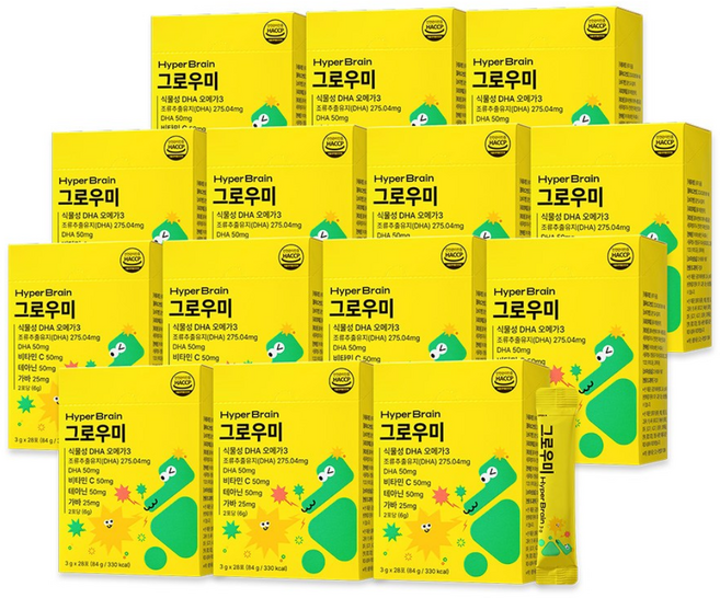 [공식몰] 하이퍼브레인 그로우미 키즈 오메가3 테아닌 가바 비타민 14박스, 84g