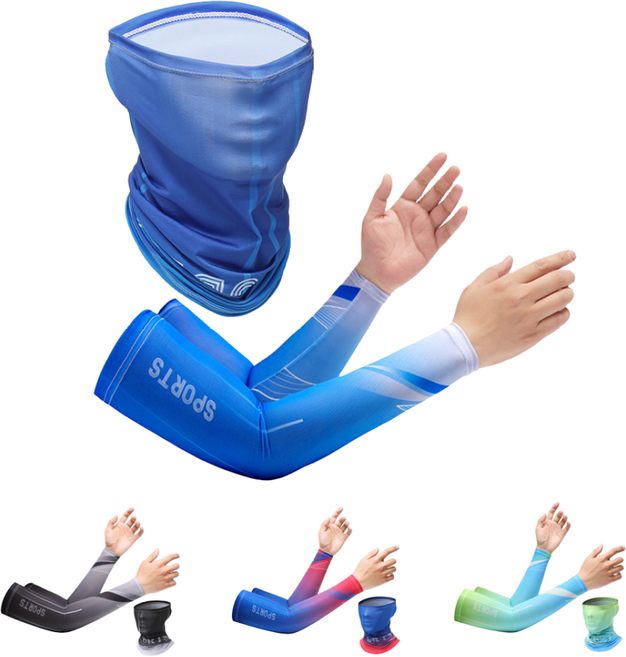 가엔가 컬러풀 스포츠 패션 아이스 쿨토시 넥워머 세트 골프 등산 캠핑 자전거 아웃도어 쿨링토시, 블루레드세트-MWDH03