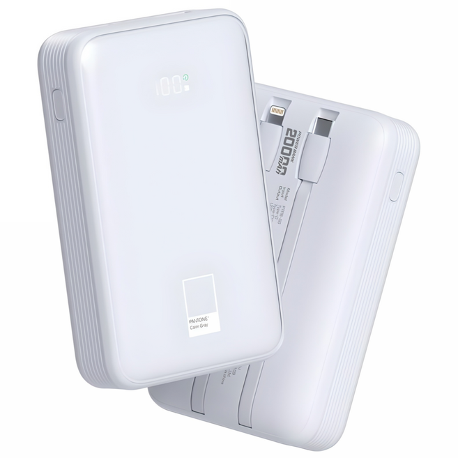 팬톤 22.5W PD 고속충전 빌트인 케이블 보조배터리 20000mAh, Calm Gray
