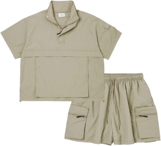 터틀넥 아노락 하프 셋업 (카키) CSOs-011 [남녀공용]