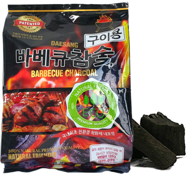 바베큐 참숯 2kg 1봉지 (착화제 중량 포함) 숯 차콜 구이용숯 캠핑숯 바베큐용숯 바베큐용 차콜 봉지숯, 1개