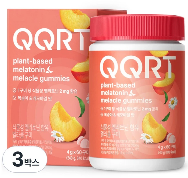 마르스랩스 QQRT 식물성 멜라토닌 함유 멜라클 구미 2mg 60정 2 3박스, 3개 - 쿠팡