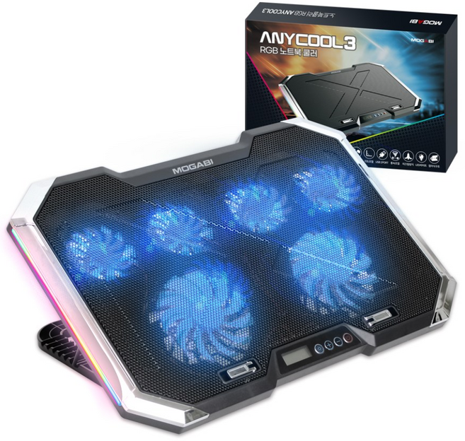 모가비 RGB 노트북 쿨러 거치대 ANYCOOL3, 블랙 + RGB, 1개